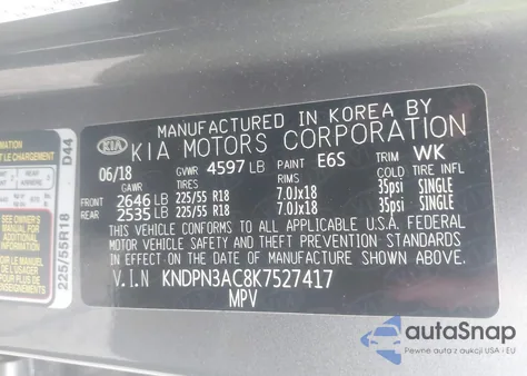 2019 Kia Sportage Ex z USA, uszkodzony, nr VIN KNDPN3AC8K7527417